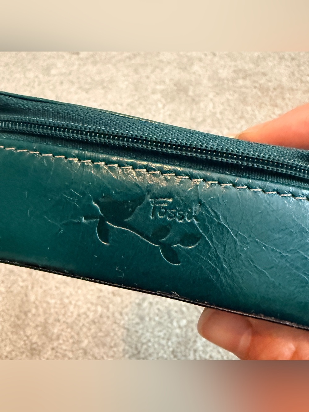 FOSSIL Teal Leather Small Jewelry Case Box Zip Around Travel Compact - Picture 2 of 9